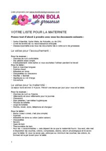 liste valise maternite aimprimer Bola de grossesse pour future